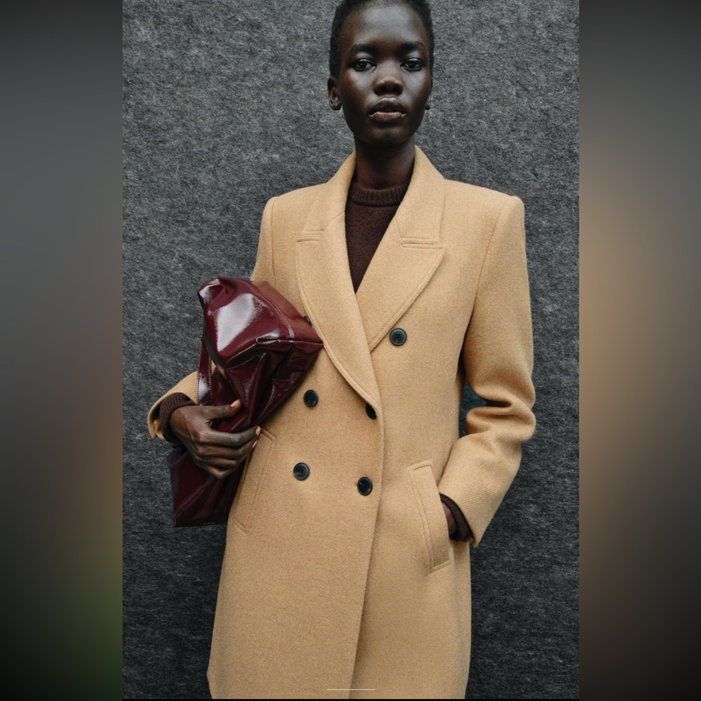 Zara double breasted wool blend coat